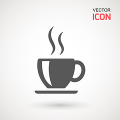 Coffee cup icon, Simple vector coffee icon. Vector illustration isolated on white. Silhouette simple. Logotype concept. Logo design template.