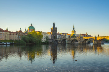 Fototapeta na wymiar Charles Bridge and Vltava River in Prague, Czech Republic