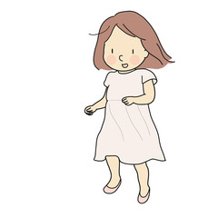 Vector illustration of cheerful girl running and smiling. Early childhood development activity, happy children day card, child playing concept. Cartoon character drawing style.