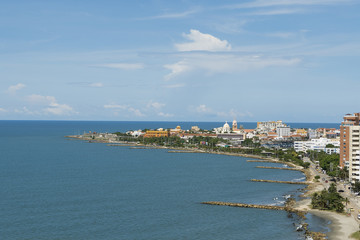 Fototapeta na wymiar Cartagena Colombia Panoramic View. Bocagrande Bay Cartagena de Indias