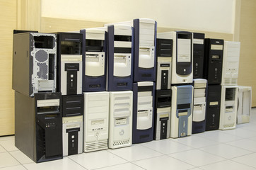 Stack of old empty computer cases
