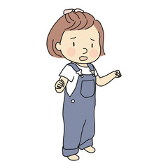 Vector illustration of unhappy toddler shouting and whining. Early childhood development - child emotional and behavior concept. Cartoon character drawing. Isolated on white background.