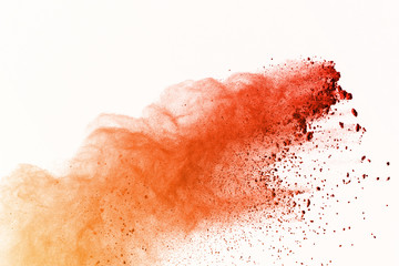 abstract colorful powder splashed islated on white background. Freeze motion of colored powder...