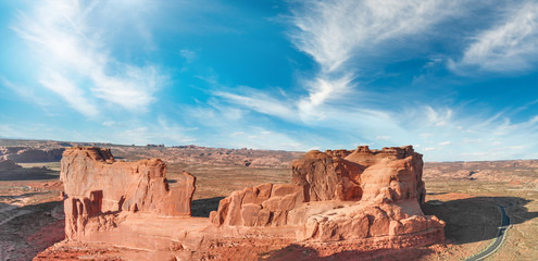 Arches National Park, Utah. Panoramic aerial view at sunset