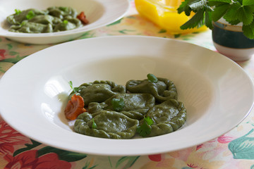 Home-made green dumplings