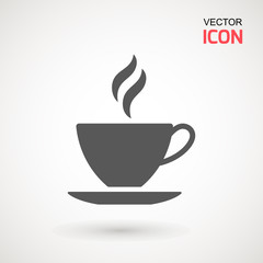 Coffee cup icon, Simple vector coffee icon. Vector illustration isolated on white. Silhouette simple. Logotype concept. Logo design template.