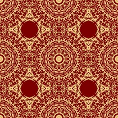 Floral Geometric Pattern with hand-drawing Mandala. Vector illustration. For fabric, textile, bandana, scarg, print.