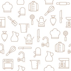 Bakery equipment and kitchen utensils seamless pattern for wallpaper or wrapping paper