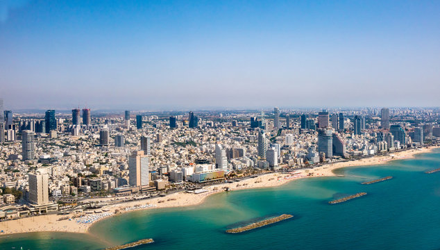 Aerial  view of Mediterranean Seashore of Tel Aviv, Israel.