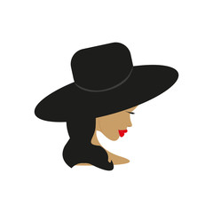 Woman head with hat fashion silhouette illustration in colorful