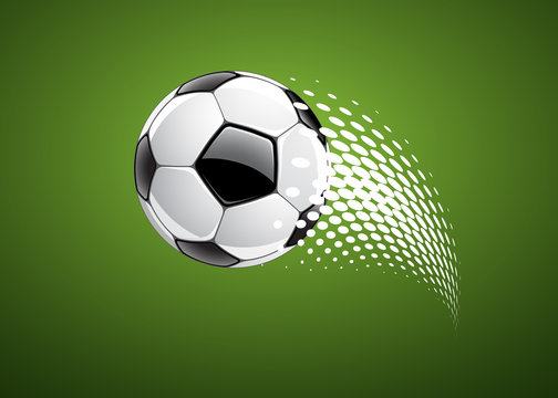 Soccer ball on green background, vector illustration