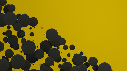Black discs of random size on yellow background