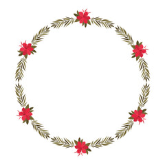 beautiful flower and leafs circular frame vector illustration design