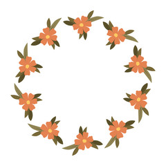 beautiful flower and leafs circular frame vector illustration design