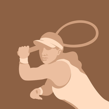 Women Tennis Player  Profile Side Vector Illustration Flat 