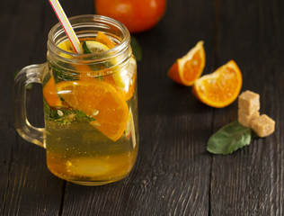 Refreshing summer cocktail with crushed ice and citrus fruits