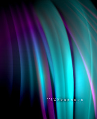 Neon glowing wave, magic energy and light motion background. Vector wallpaper template