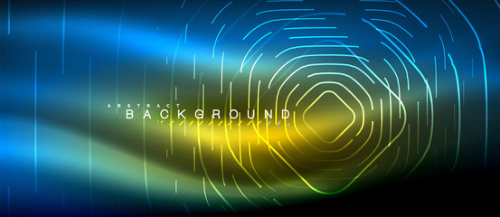 Neon glowing lines, magic energy space light concept, abstract background wallpaper design