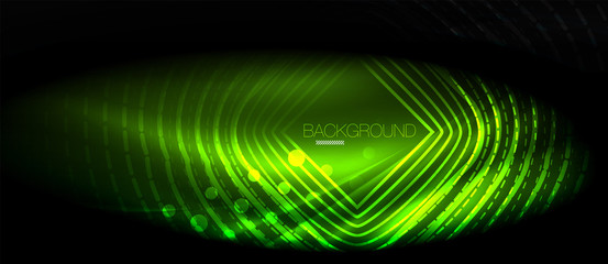 Neon glowing wave, magic energy and light motion background. Wallpaper template, hi-tech future concept