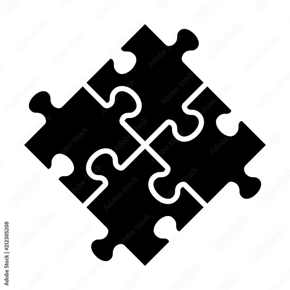 Poster rotated four pieces of jigsaw puzzle or teamwork concept flat vector icon for apps and websites