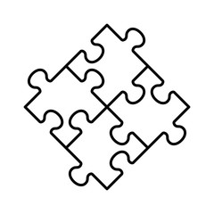 Obraz premium Rotated four pieces of jigsaw puzzle or teamwork concept line art vector icon for apps and websites