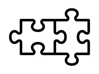 Two pieces of jigsaw puzzle or autism puzzle piece symbol line art vector icon for apps and websites