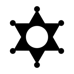Western six pointed star sheriff ranger badge flat vector icon for games and websites