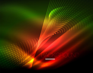 Fototapeta premium Smooth light effect, straight lines on glowing shiny neon dark background. Energy technology idea
