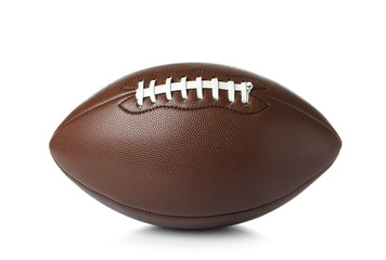 Leather American football ball on white background