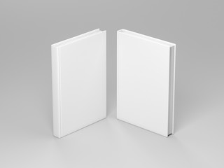 Two textured hardcover books on gray background, 3d rendering