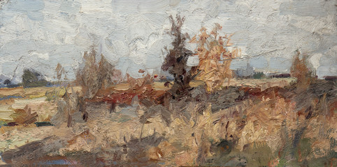landscape, oil painting, hand made