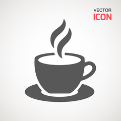 Coffee cup icon, Simple vector coffee icon. Vector illustration isolated on white. Silhouette simple. Logotype concept. Logo design template.