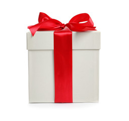 Gift box with ribbon on white background