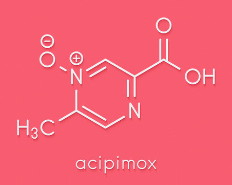 Acipimox hypertriglyceridemia drug molecule. Skeletal formula.