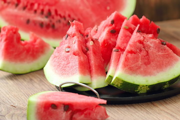 Watermelon slices on the table in summertime