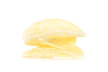 Potato chips on white background