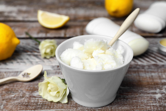 Ingredients For Natural Homemade Deodorant On Wooden Table