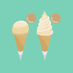Soft Ice Cream with Waffle Cone Vector Set 2
