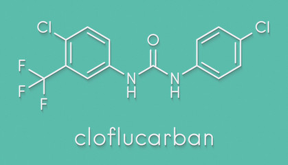 Fototapeta premium Cloflucarban disinfectant molecule. Skeletal formula.