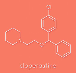 Cloperastine cough suppressant drug molecule. Skeletal formula.