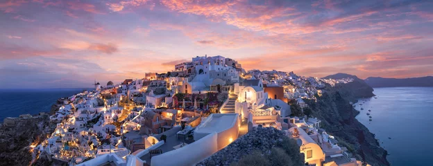 Poster Wunderschöner Sonnenuntergang über Oia Santorini © Cara-Foto