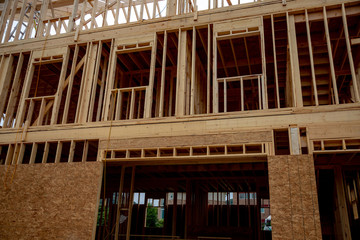 Fototapeta na wymiar Wooden house construction site