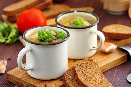 Homemade soup with red kidney beans and vegetables