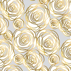 Papier Peint photo Roses motif rose dessiné à la main en or et gris.