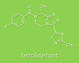 Fototapeta premium Fezolinetant drug molecule (NK3 receptor inhibitor). Skeletal formula.