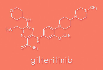 Gilteritinib cancer drug molecule (kinase inhibitor). Skeletal formula.