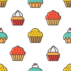 Colorful cute Cupcake seamless pattern for wrapping paper gift