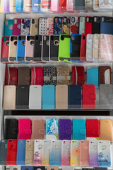 plastic mobile phone cases on display
