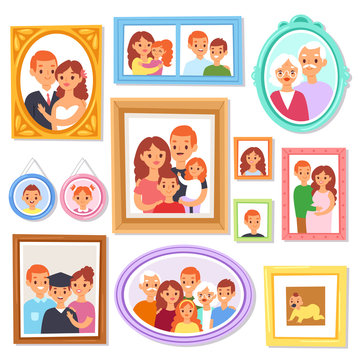 Frame vector framing picture or family photo on wall for decoration illustration set of vintage decorative border for photography with kids and parents isolated on white background