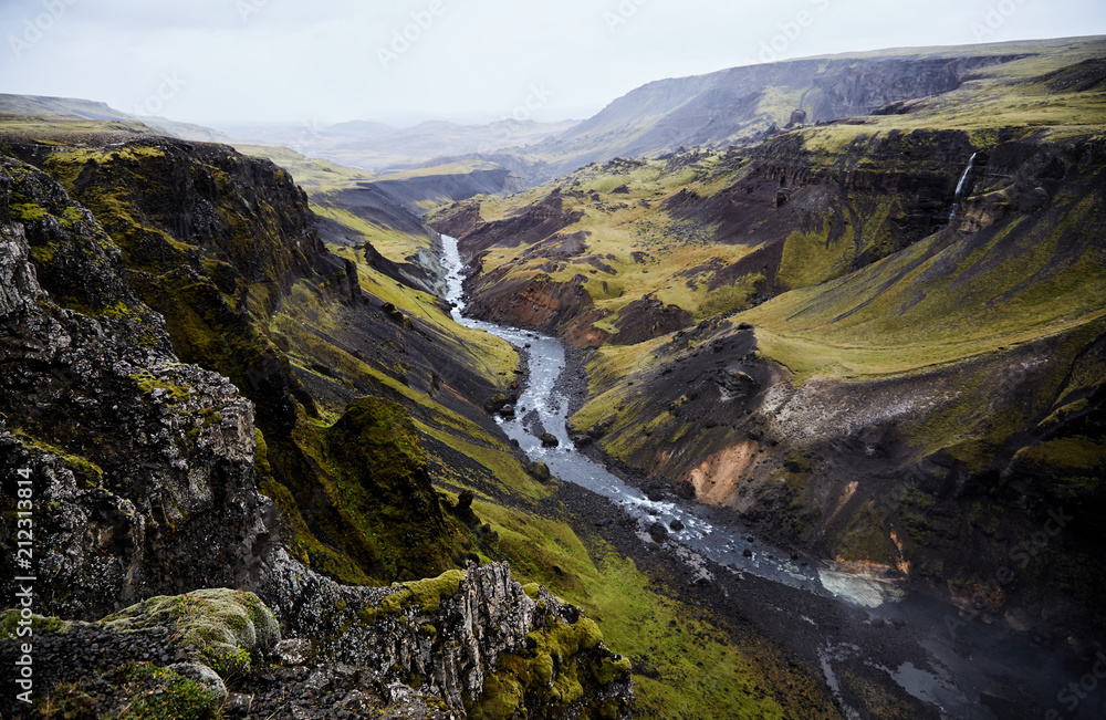 Wall mural valley and river. beautiful landscape. iceland